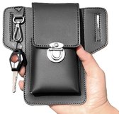 Echt leren onderarm- schouder- heuptas - reisportemonnee - schoudertas - afneembare mobiele telefoon - verstelbare cross body riem - comfortabel design - past onder de kleding - zwart - RL705