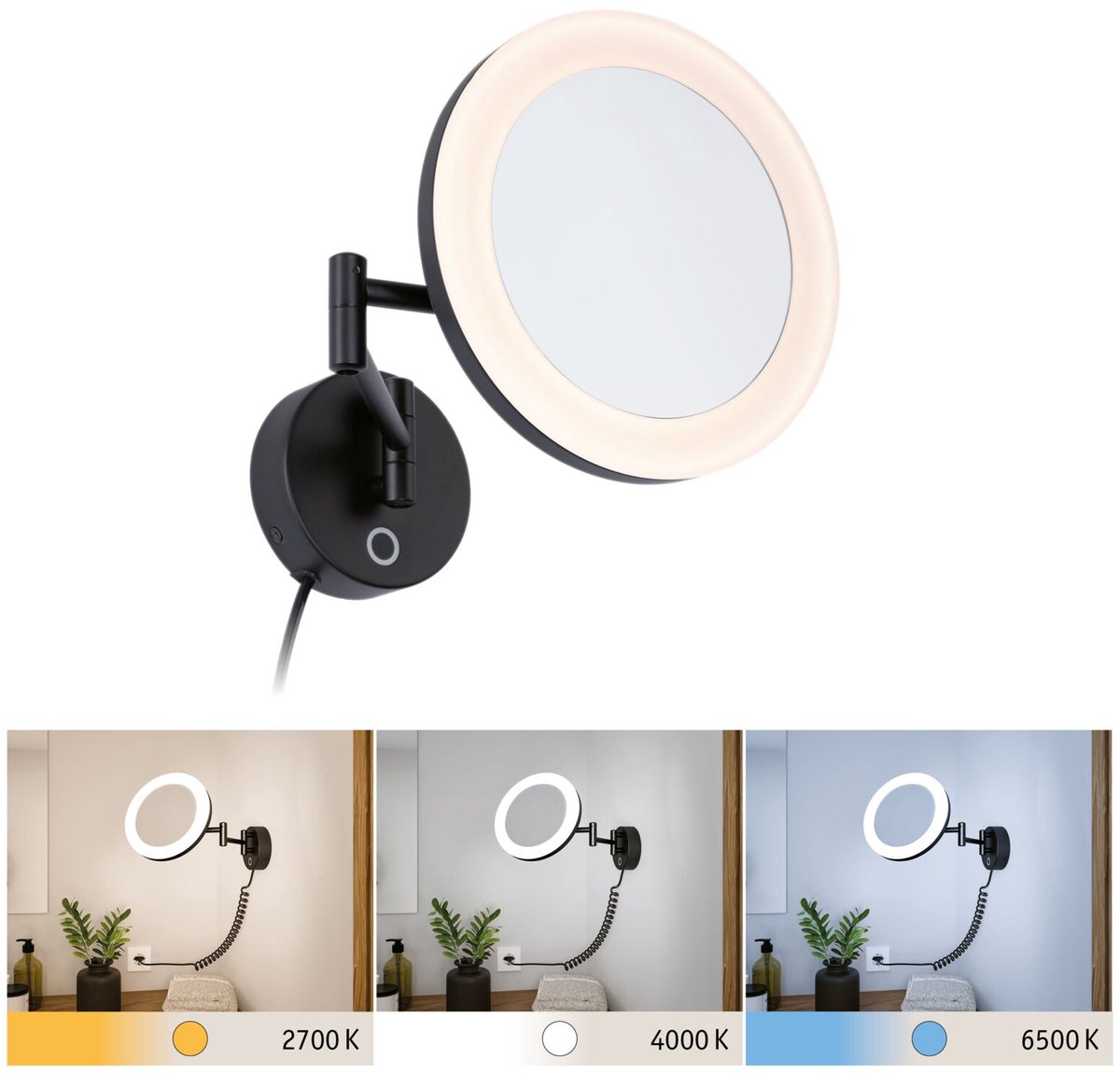 LED-cosmeticaspiegel Masua IP44 White Switch 55lm 230V 4W Zwart mat