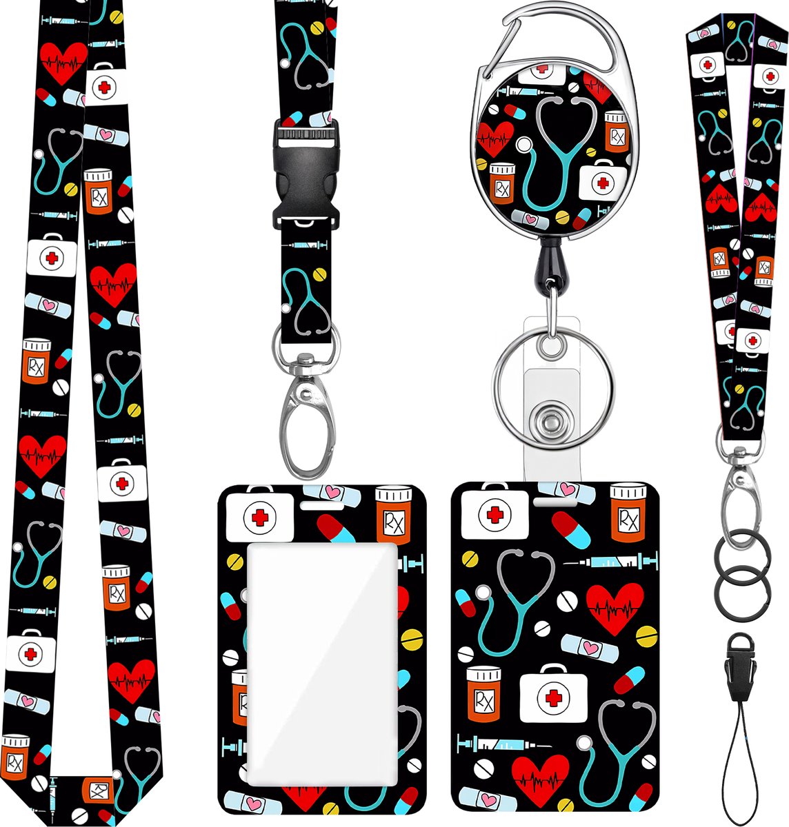 Nek en Pols Keycords met Uittrekbare Sleutelhanger & Badgehouder - Afneembare Lanyard - Trekkoord Badge Pashouder - Clip Keykoord - Intrekbare Houder voor Kaart/Sleutels - Universeel Telefoon, GSM Koord - Sleutelkoord/Nekkoord - Telefoonkoord Ketting