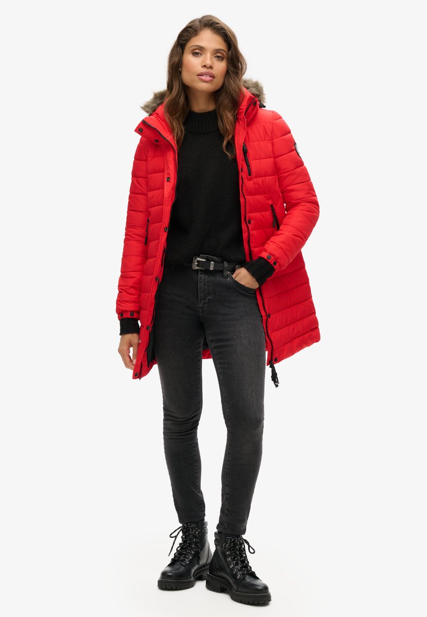 Superdry Halflange pufferjas met imitatiebont Dames Gewatteerde jassen Rood