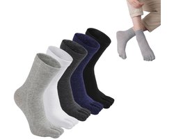 Teensokken - Yoga Sokken - Teenslipper Sokken - Runner Teensokken - Toe Socks - Teen Sokken - Geen Vervelende Naden - Gladde Teennaad - Comfortabele - Ademend - Antibacterieel - 5 Paar (donkergrijs, heidegrijs, marineblauw, wit, zwart) - Maat 39-43