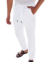 Pantalon en lin Nivard pour homme - Pantalon d'été - Adultes - Pantalon long - Pantalon de plage - Été - Style Ibiza - Bleu ciel - Taille L
