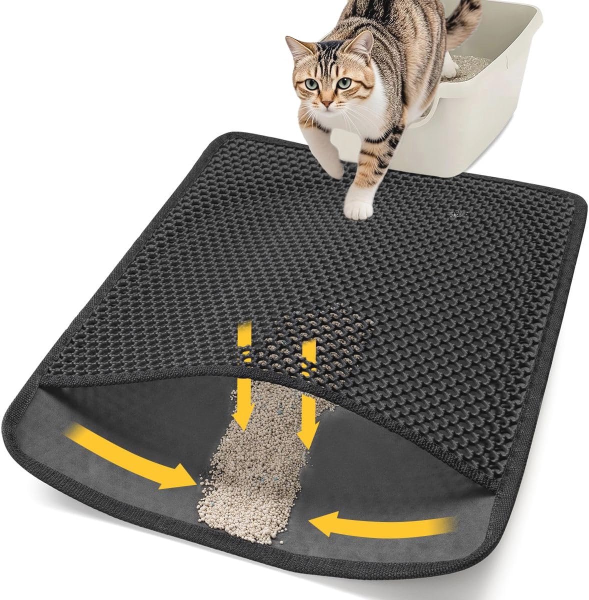 Kattenbakmat met Honingraat Ontwerp – Dubbellaags Waterdicht en Antislip – 58×42 cm – Zwart