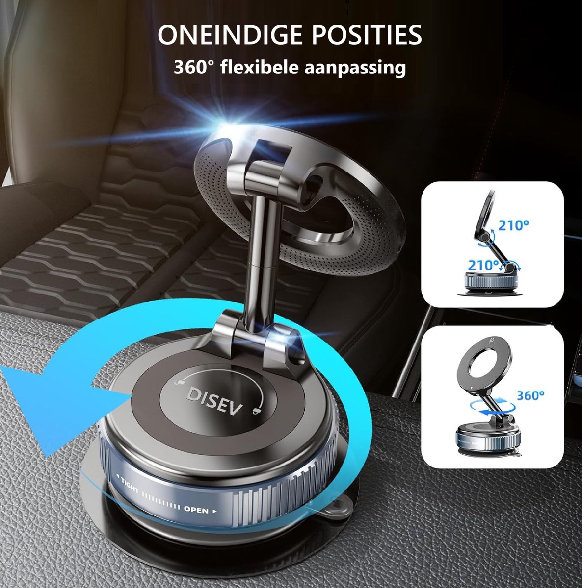 DISEV® - Magnetische Telefoonhouder Auto - GSM Houder - Mobiele Telefoonhouder - Vacuüm Magnetische Telefoonhouder – 360 graden Te - Off-Road en drempel Proof - Dashboard - Magneet Telefoonhouder - Autohouder - Auto Accessoires - Auto telefoonhouder – foto 6