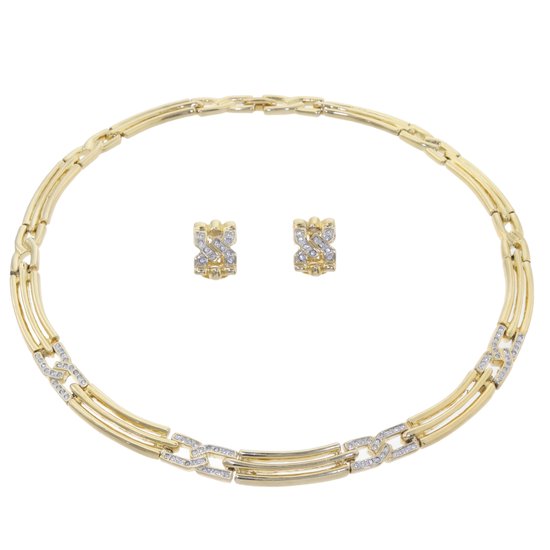 Behave – Parure de bijoux – Couleur or – Cristal – Collier + Clips oreilles – Classique – 42 cm – Emballage cadeau