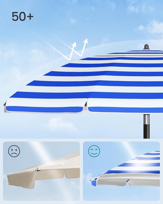 Parasol 160 Cm, Upf 50 , Inclinaison De 30° Des 2 Côtés, Hauteur Réglable, Petite Tablette, Bleu