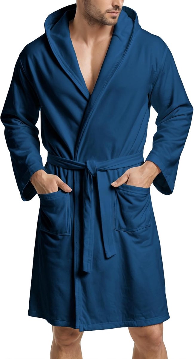 Donkerblauwe Badjas van 100% Microvezel voor Heren en Dames, Maat M - Hypoallergene en Machinewasbare Kleding