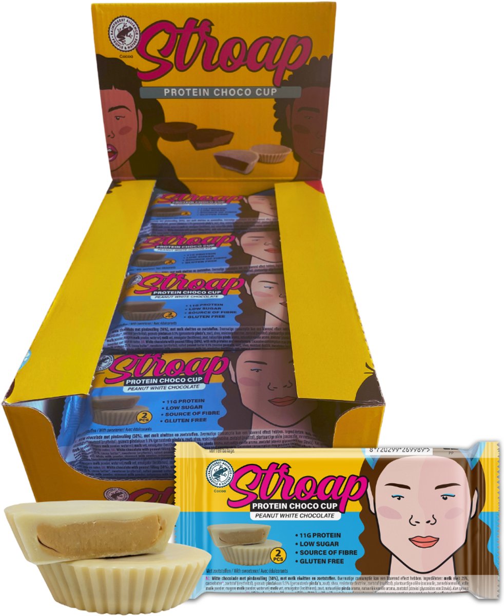 Goedkoopste Stroap Witte Chocolade Pindakaas - Display (20 st à 42g) - Proteine repen - bars - glutenvrij - afvallen - chocolade - pindakaas - witte chocolade - geen toegevoegde suiker - low carb - suikerarm