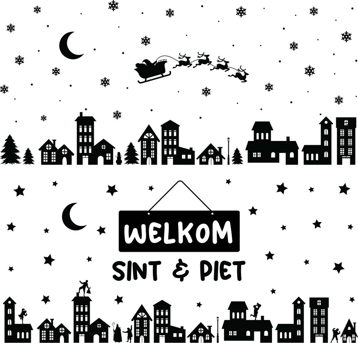 Giftmas Raamstickers XL – Sint en Piet - Kerst - 160X75 cm – Kerst Raamdecoratie – Kerst Stickers – Raamstickers Kinderen – Kerstversiering voor Binnen – Kerstversiering – Sinterklaas Decoratie – Kerstman