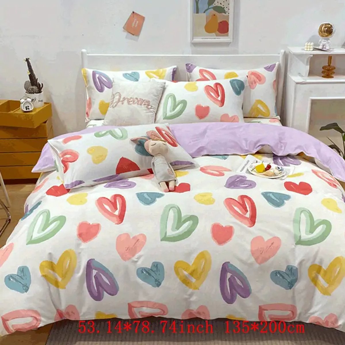 Galaxy Kleurverloop Dekbedovertrek – Roze & Paars Sterrenprint, 200x200 Cm, 3-delig