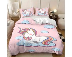 Vavida Dekbedovertrek - Eenpersoons - 140 x 200 - Unicorn - Eenhoorn - Wolkje - Kind - Meisje
