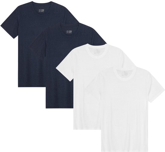 T-shirt DANISH ENDURANCE pour homme - Col rond - Wit et bleu marine - Lot de 4 - L