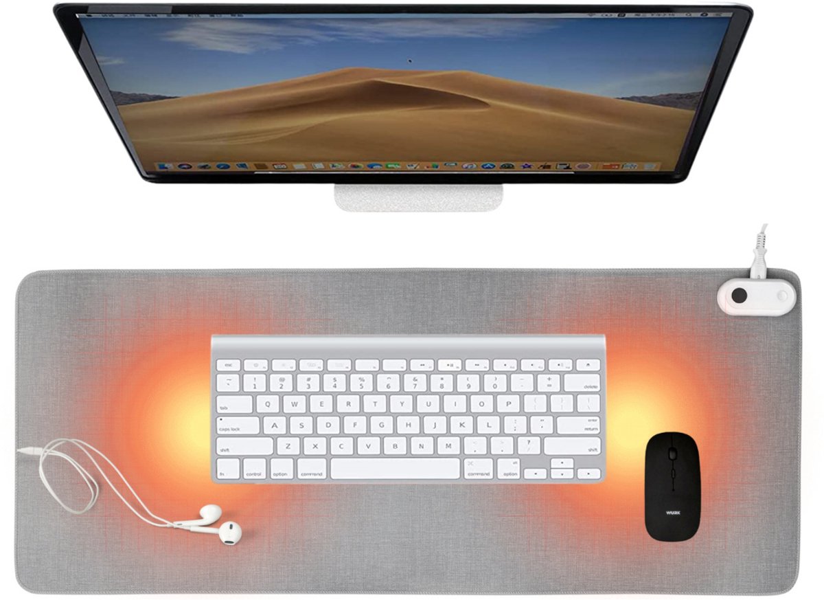 WURK Professionele Verwarmde Bureau Onderlegger - 30℃ tot 50℃ - Bureau Organizer - Warmtemat voor Bureau - Antislip - Inclusief Kabel Clip - Lichtgrijs - 80x33