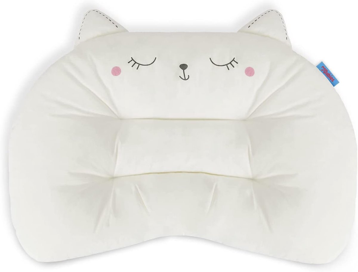 3Babies® Peuterkussen, Baby kussen, 50x32cm, Ergonomisch Kinderkussen, Wasmachine Wasbaar Zacht Hypoallergeen, 100% Katoenen Kussensloop, Peuter kussen, baby kussen (Kitten)