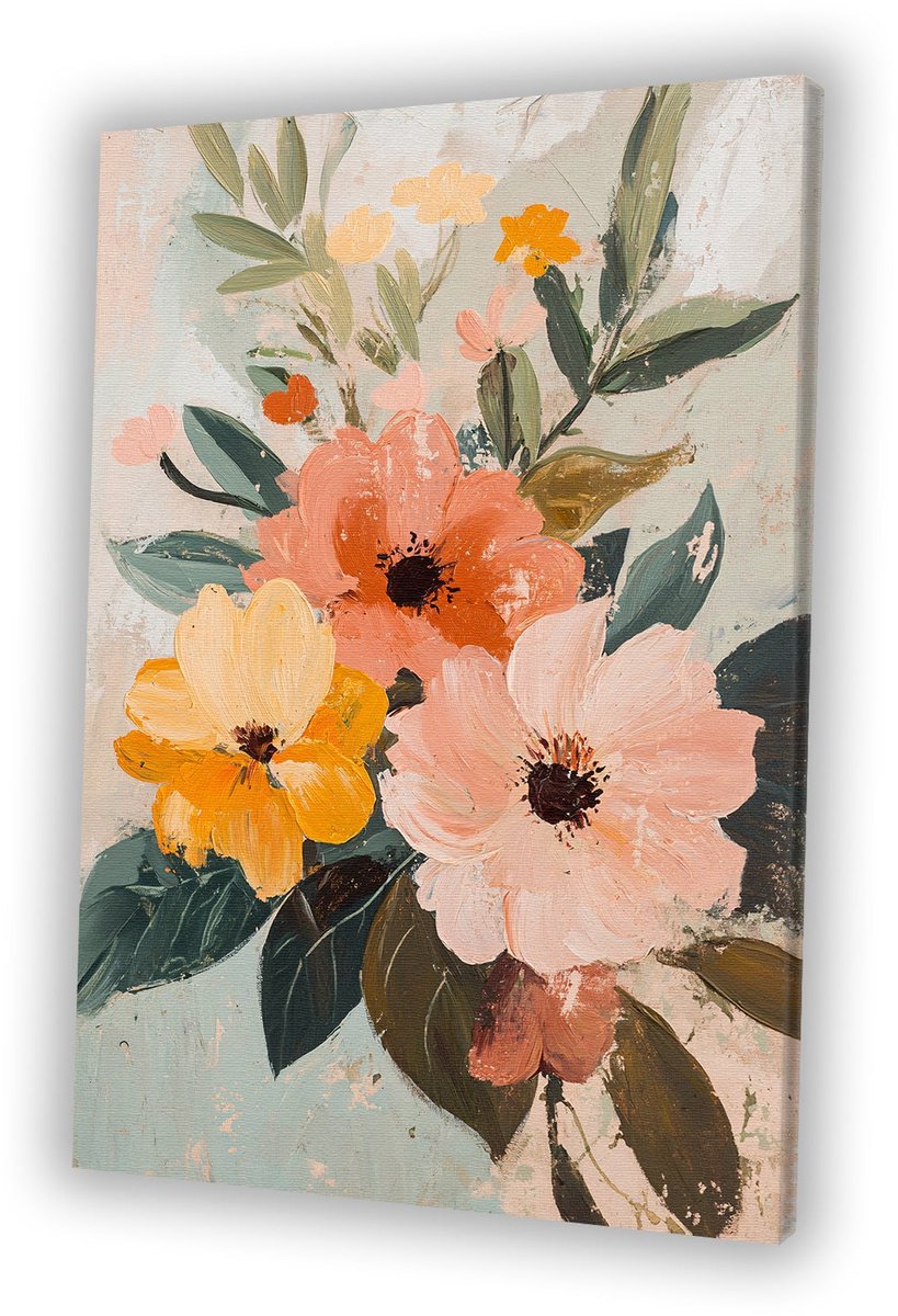 Zachte bloemen in impressionistische stijl - Bloemen canvaskunst - Kunstwerk natuur - Impr