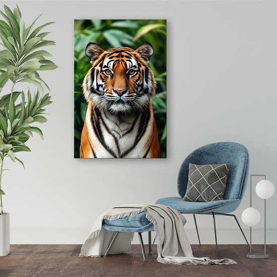Majestueuze tijger in de natuur - Tijger canvaskunst - Wandkunst dieren - Realistische kunst - Decoratieve kunst - Kunst aan de muur - canvas 100x150 cm