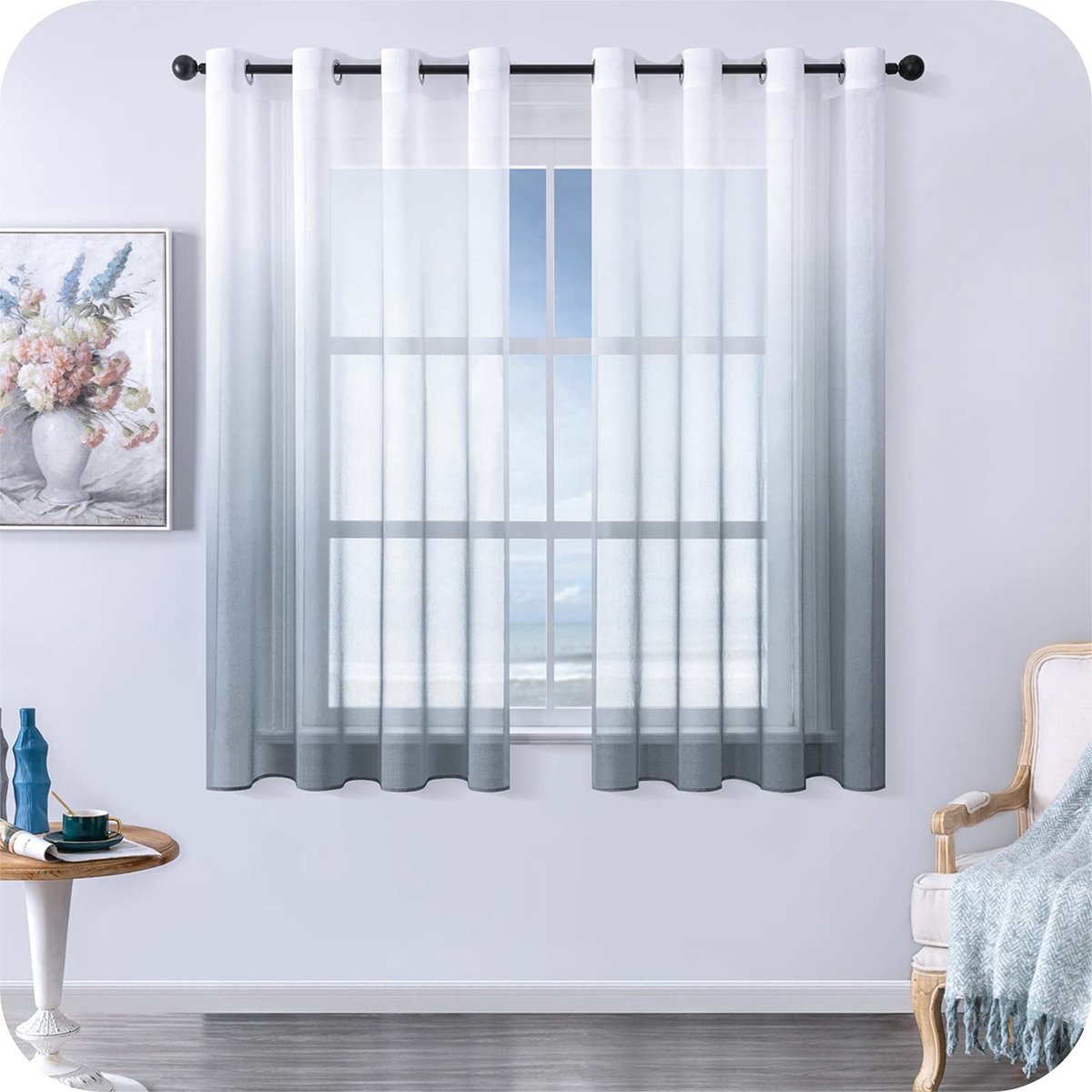 Ibenzoa® Modern Elegante Transparante Gordijnen met Kleurverloop voor Elke Kamer, Set van 2, 145 x 140 cm