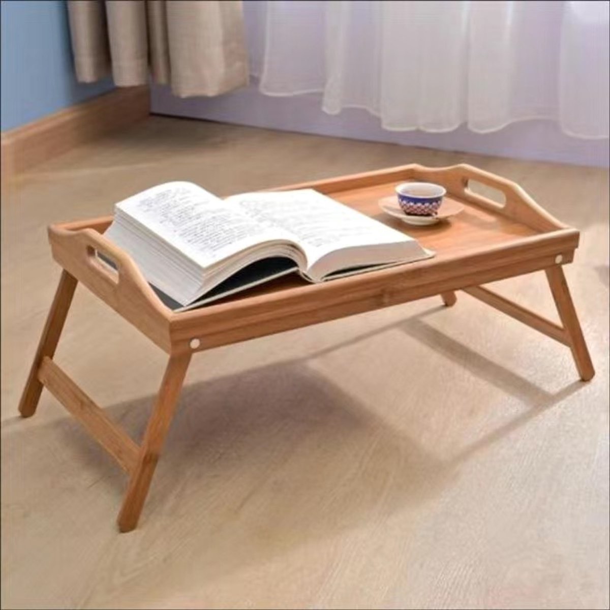 Ceruzo Ontbijt op Bed Dienblad - Bamboe Bedtafel - Inklapbaar - 50x30 cm- Hout- Serveerbladen , Dienbladen — cadeau in Koken & Dineren - foto 4