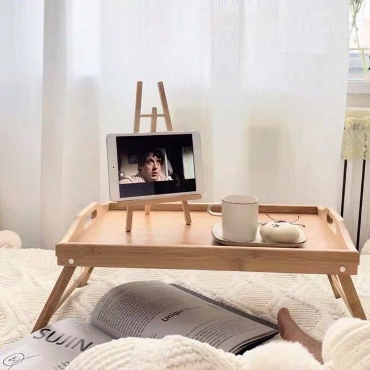 Ceruzo Ontbijt op Bed Dienblad - Bamboe Bedtafel - Inklapbaar - 50x30 cm- Hout- Serveerbladen , Dienbladen — cadeau in Koken & Dineren - foto 8