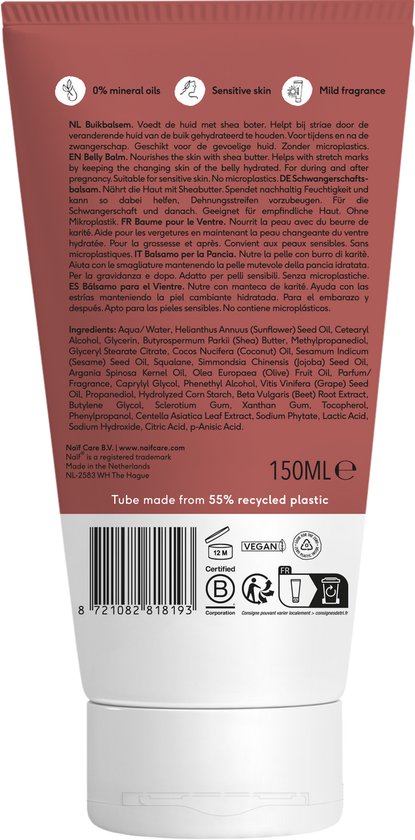 Naïf - Voedende Buikbalsem - Zwangerschap - Huidverzorging - Zonder Microplastics & Minerale Olie - 150ml