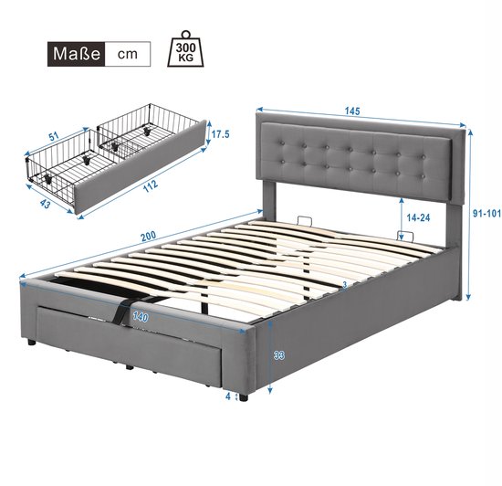 VidaXL Bed hydraulisch met opbergruimte en matras kunstleer 160x200 cm