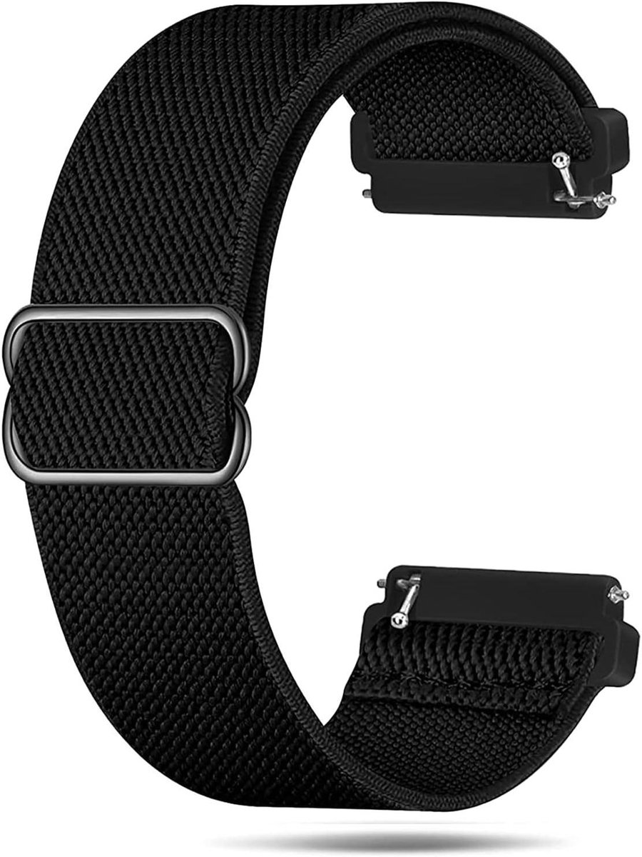 Trankielo - Elastische nylon horlogeband - 20 mm - Universele reservearmband - Rekbaar gevlochten - Voor dames en heren - Zwart