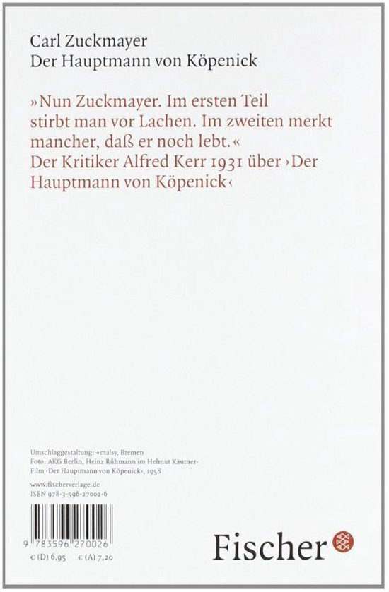 Der Hauptmann Von Köpenick Von Carl Zuckmayer Der Hauptmann von Köpenick, Carl Zuckmayer | 9783596270026 | Boeken | bol