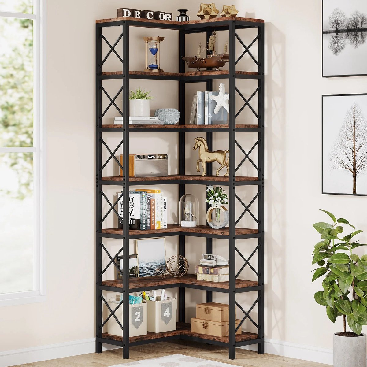 Hoekkast - Boekenkast - Hoekrek - Woonkamer - Slaapkamer - 78.74” - 7-Tier Hoog Ontwerp -