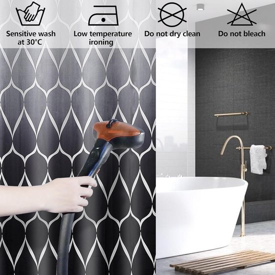 Rideau de douche - rideau de douche de salle de bain moderne - rideau de douche en polyester - accessoires de rideau de douche - tissu imperméable - lavable en machine - noir gris - 180*180 cm