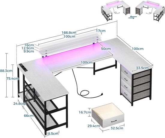 Gaming Bureau met LED Verlichting - Computertafel - Computermeubel | bol