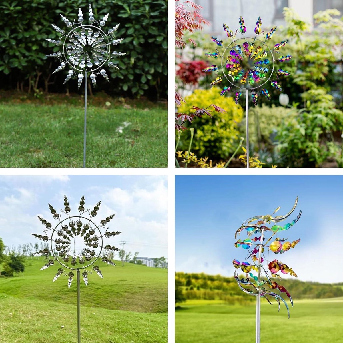 Moulin à Vent Métal 3D Pour Jardin - Sculpture Éolienne Rotative, 68 Cm, Décoration Extérieure Pastoral
