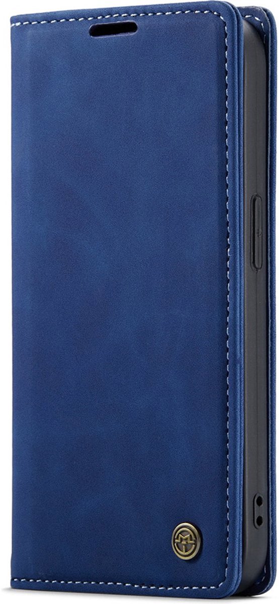 CaseMania Bookcase hoesje geschikt voor iPhone 14 - Effen Donkerblauw - Kunstleer