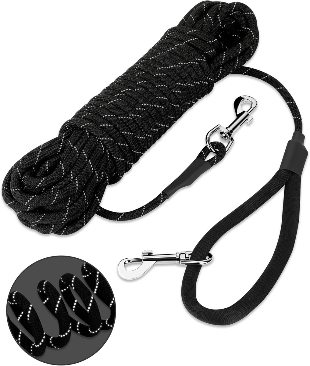 Reflecterende lange trainingslijn voor honden – 5 m, nylon hondentouw met dubbele clips