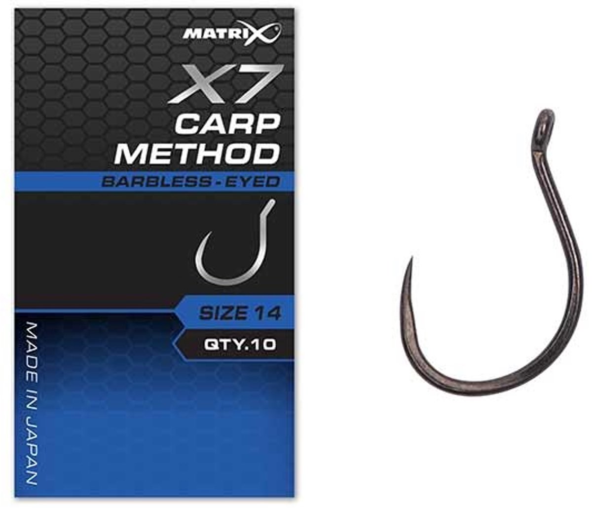 Matrix X7 Carp Method Eyed-Barbless (10 pcs) - Maat : 16