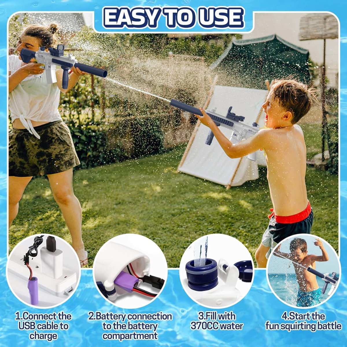 Waterpistool elektrisch - Automatisch waterpistool - Zomer speelgoed - Watergevecht - Super Soaker - Oplaadbaar waterpistool - Kinderplezier - Waterpret - Strand speelgoed - Tuinspeelgoed - Elektrisch speelgoed - Waterbattle - Outdoor fun - Vakanties — afbeelding 2