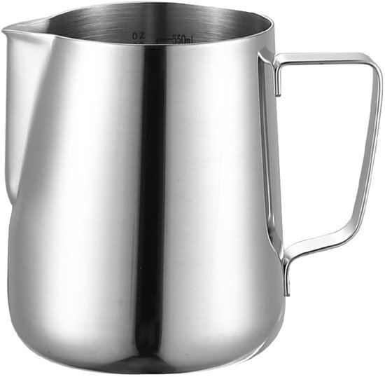Pichet à lait - Acier inoxydable - Argent - Pichet à lait - Pichet à lait moussant - 600 ml - Pichet à lait - Pour machine à expresso, cappuccino, latte art