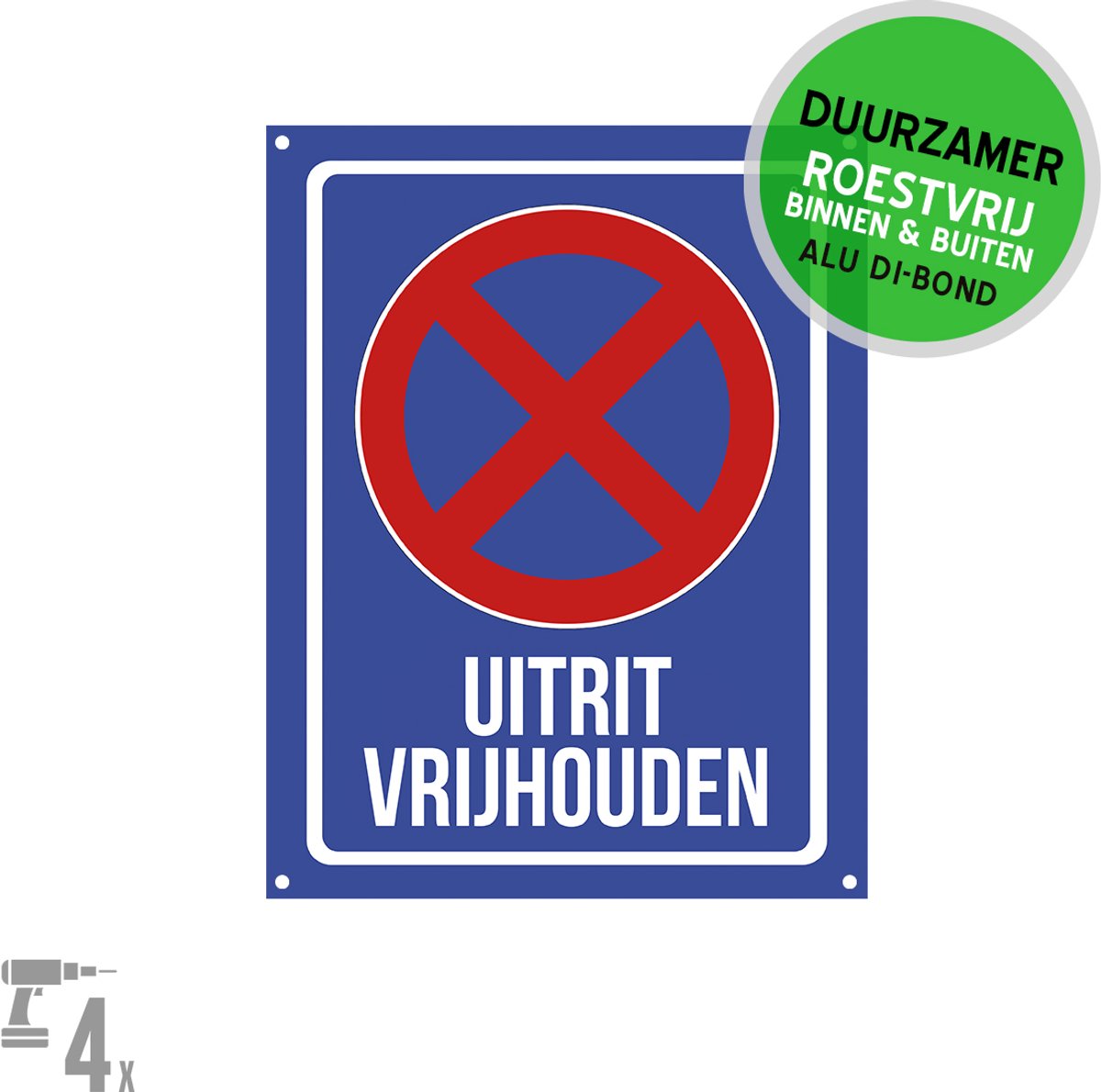 Pictogram/ bord Dibond + boorgaten | "Uitrit vrijhouden" | 19 x 25 cm | Doorgang | Inrit | Hinder | Hier niet parkeren | Blauw | 1 stuk
