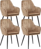Colenis® - Melissa Eetkamerstoel - Set Van 4 - Taupe - Adoré Velvet - Industrieel - Met armleuning