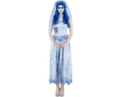 Smiffys - Corpse Bride, Emily Kostuum jurk - M - Wit/Blauw