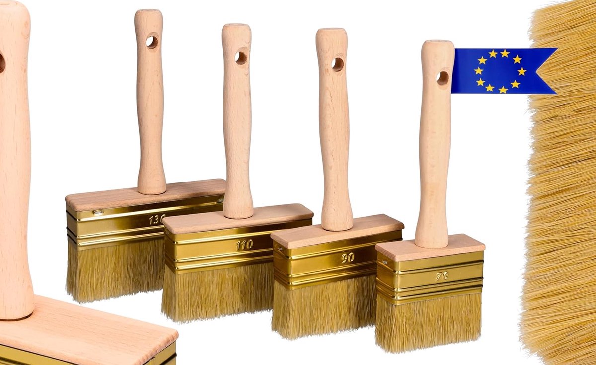 Set van 4 Oppervlakborstels voor Behang en Schilderwerk – Diverse Maten (70/90/110/130 mm) met Houten Steel
