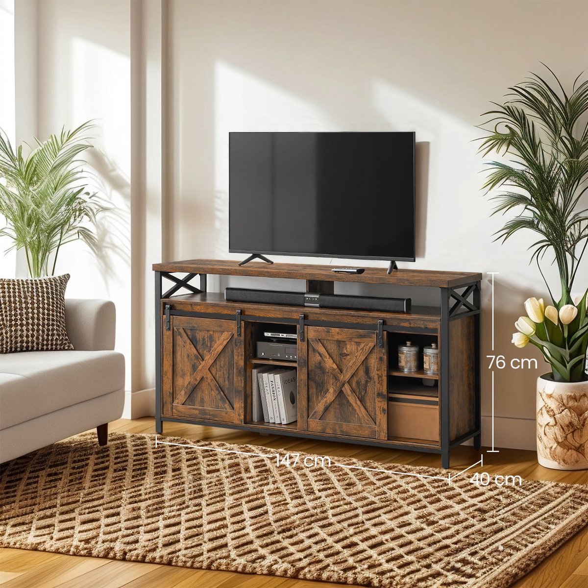 TV-meubel landelijke stijl vintage bruin-zwart