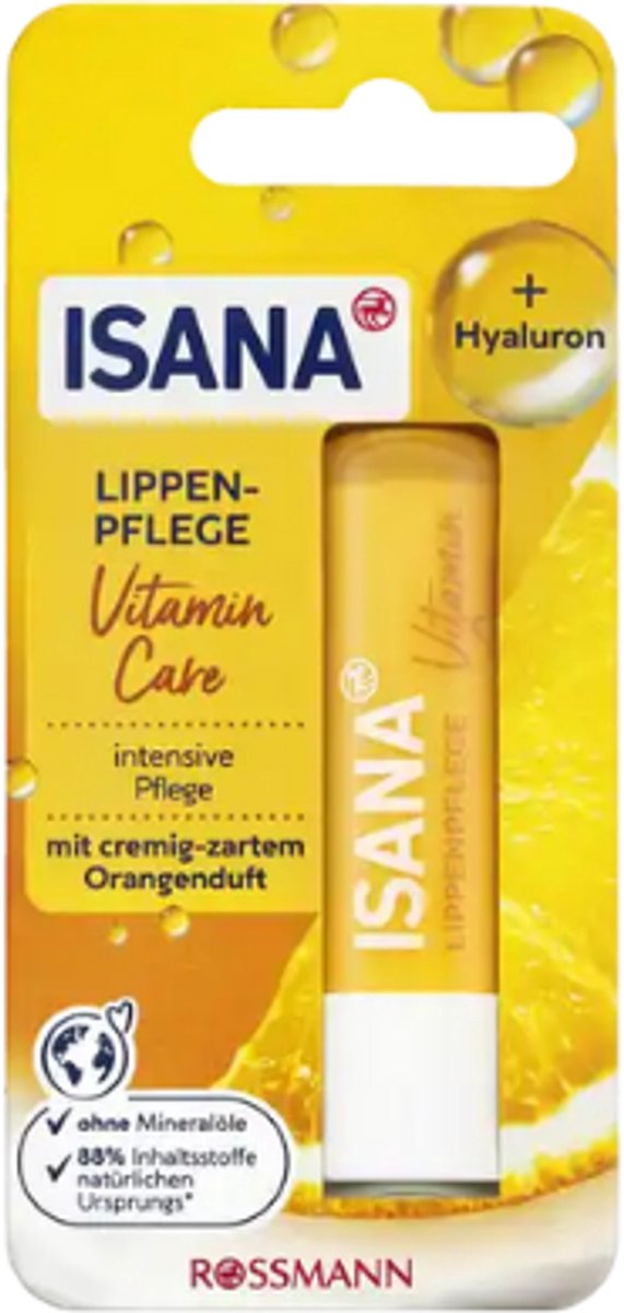 Isana Lippenbalsem - Vitamin Care | 1x 4,8g - Sinaasappel Geur - Met Hyaluron | Lippenbalsem - Lipverzorging