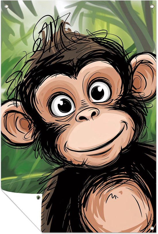 Schattige aap illustratie in jungle - Aap tuinprint - Poster van buiten ...