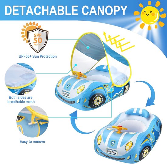 Babyzwemvlotter met Luifel en UPF50+ Bescherming - Opblaasbare Autovormige Babyfloat voor 6-48 Maanden van Intex — afbeelding 2