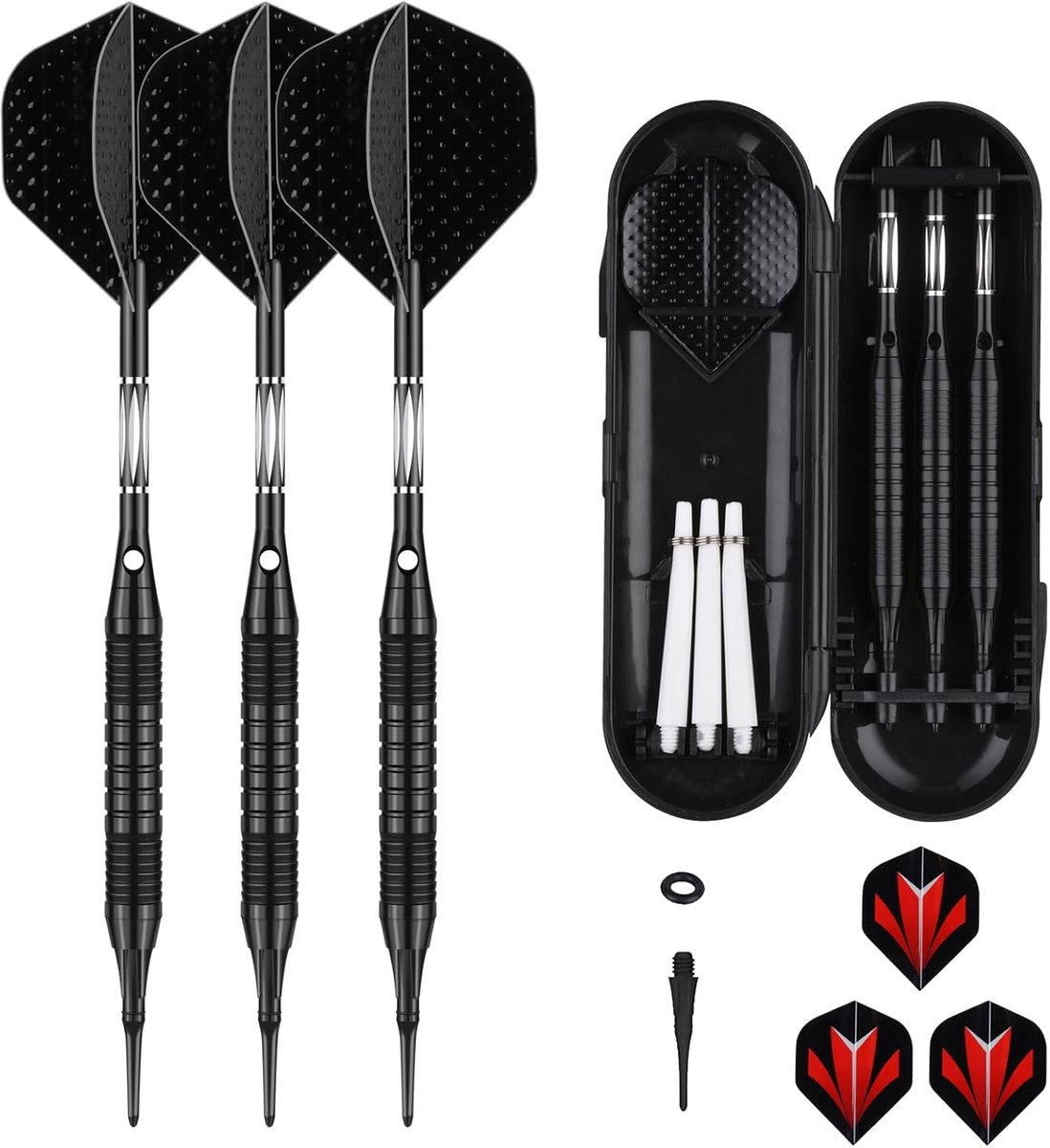 Zachte Dartpijlen - 18 gram - inclusief etui - zwart aluminium shafts