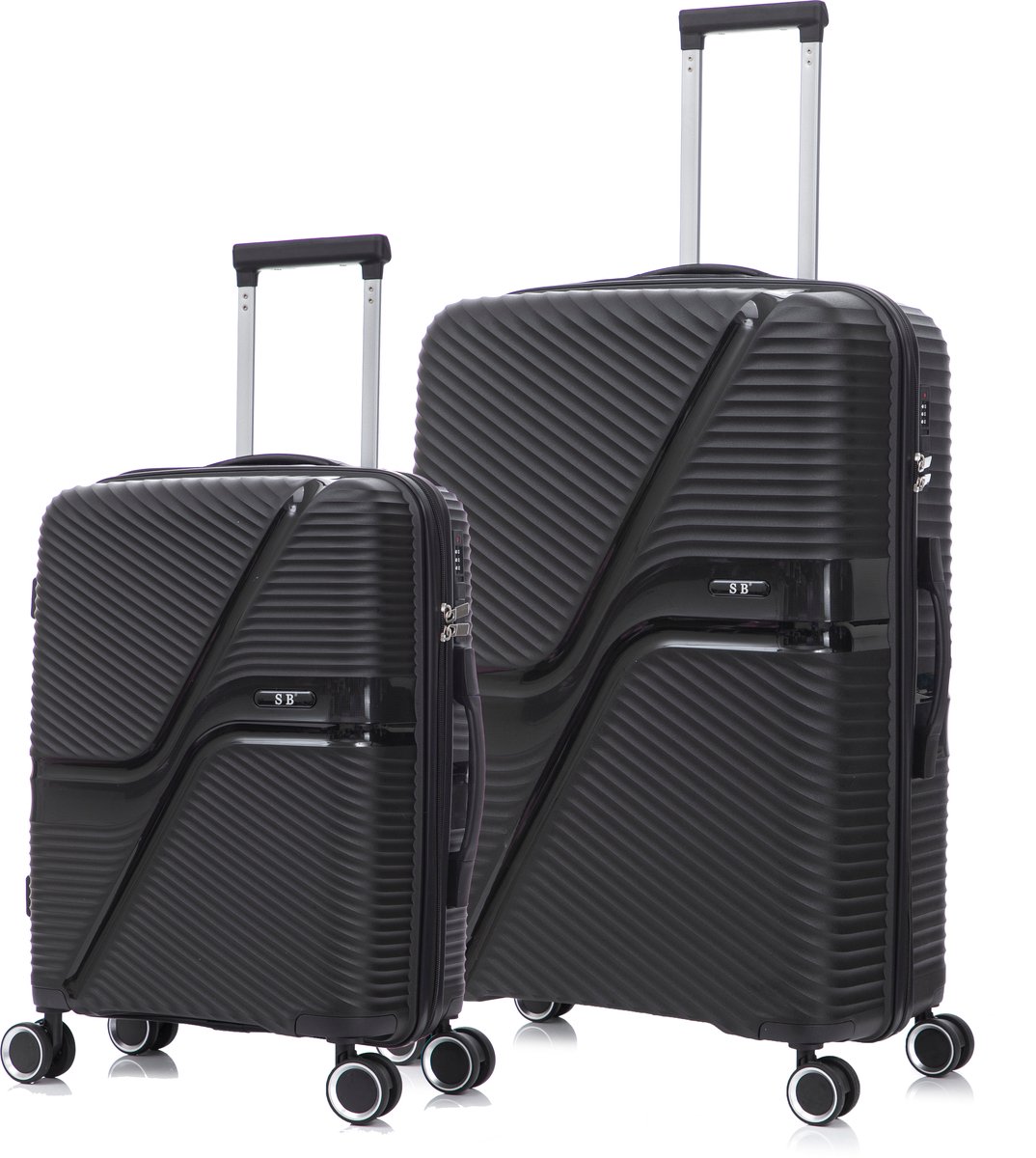 SB Travelbags 2 delige bagage kofferset 4 dubbele wielen trolley - Zwart - 75cm/55cm