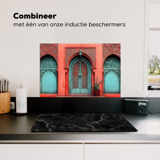 Crédence de Cuisinière en Aluminium 70x50 cm - Lanterne - Porte - Turquoise - Écran Pare-éclaboussures pour Plaque de Cuisson - Protection Murale