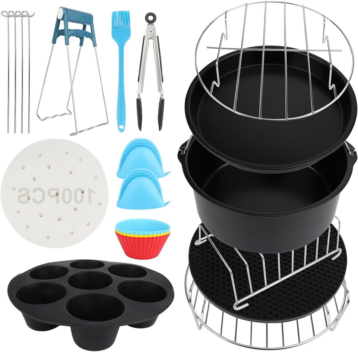 Airfryer Accessoires - Siliconen Bakje - Bakpapier - Zwart