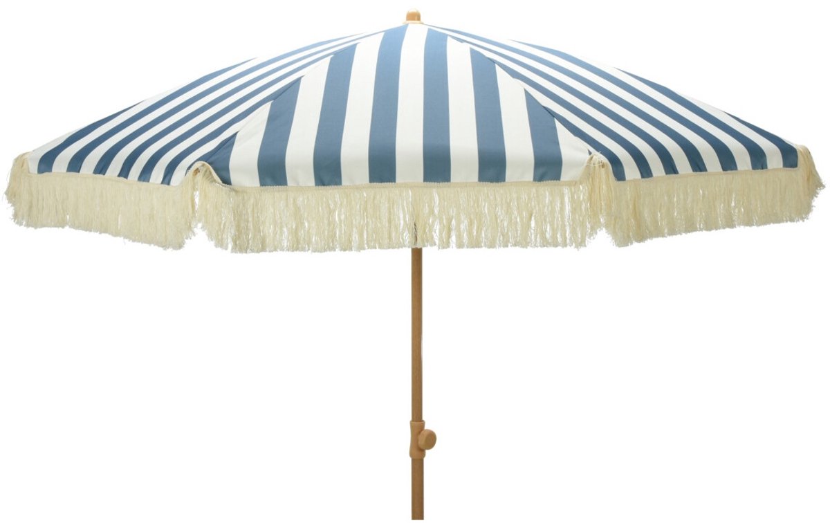 Blauw en wit gestreepte parasol met volant, 200 cm diameter van 4Goodz.