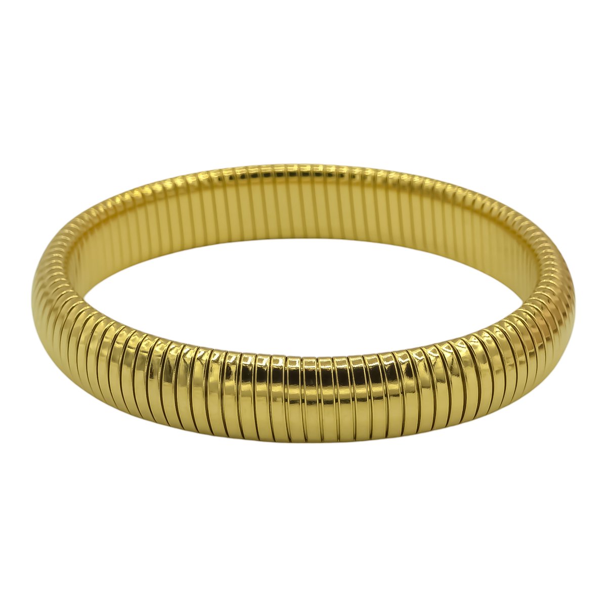Elastieken bangle armband - Groot - Goldplated - Premium Stainless Steel - 12 mm breed - Ø 7 cm